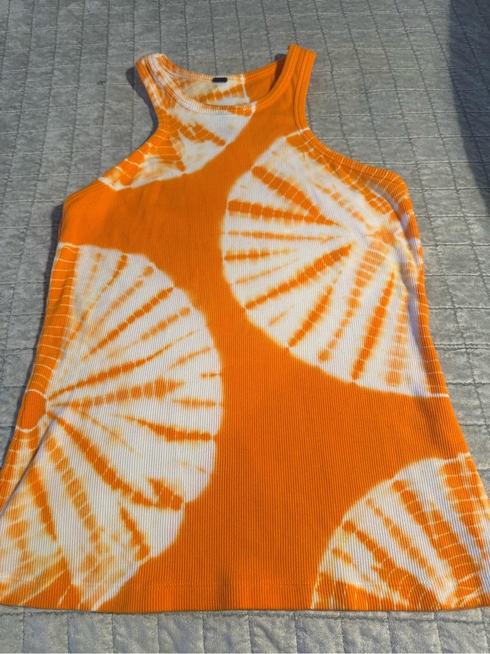 Orange and White Tie-Dye Ribbed Tank Top